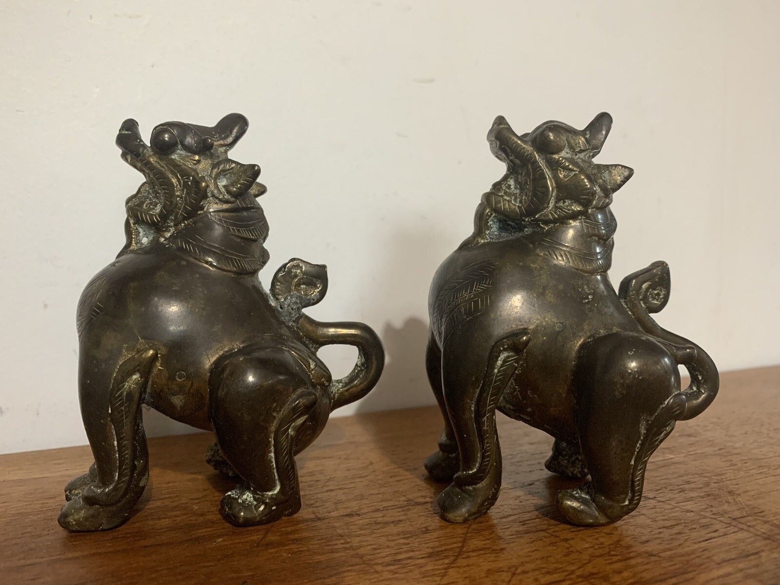 Superb Antique 19th Century Bronze Oriental Pair Of Dogs Of Foe photo Art