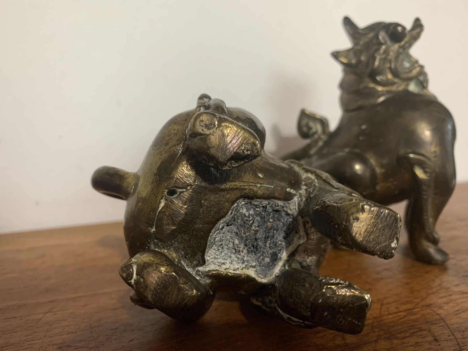 Superb Antique 19th Century Bronze Oriental Pair Of Dogs Of Foe photo vintage
