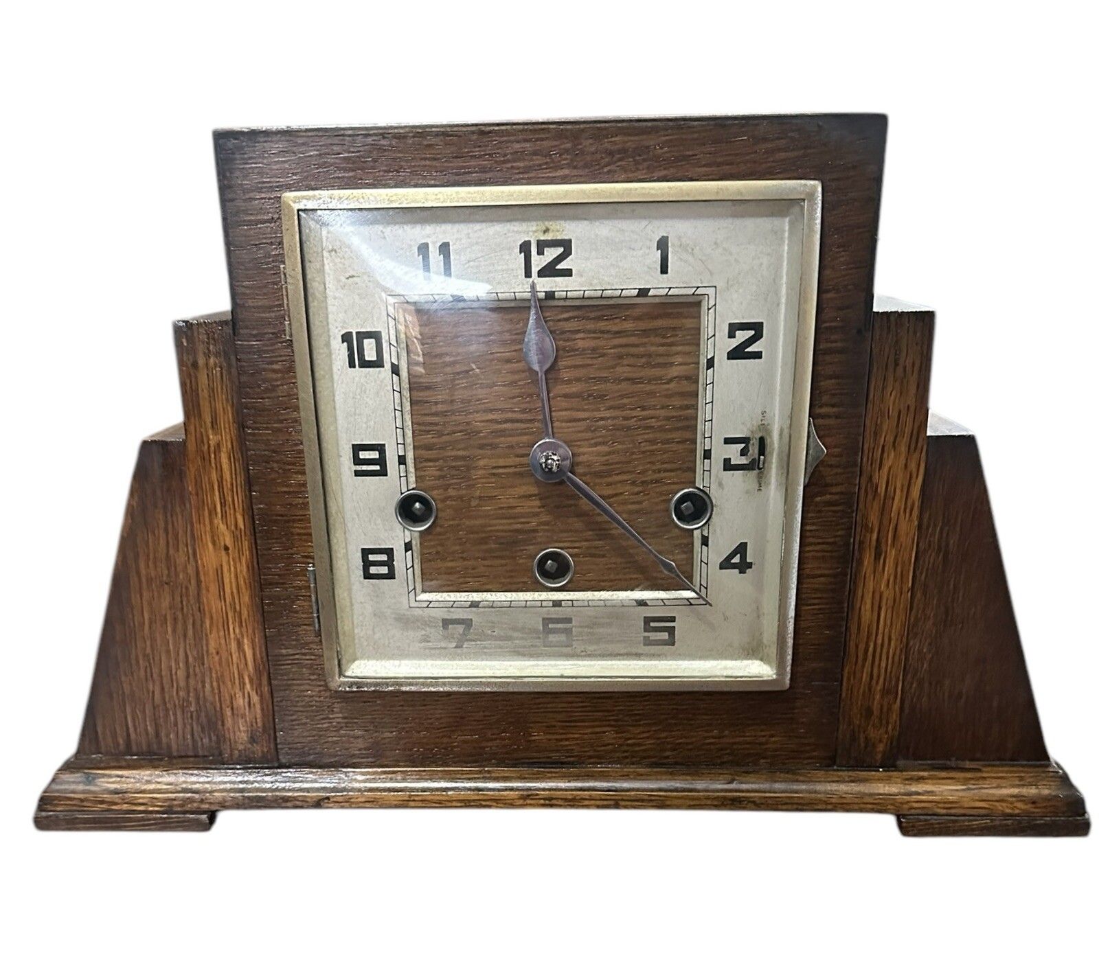 Icoinic Art Deco German Haller” Oak Westminster Chime Mantle Clock photo 165.0