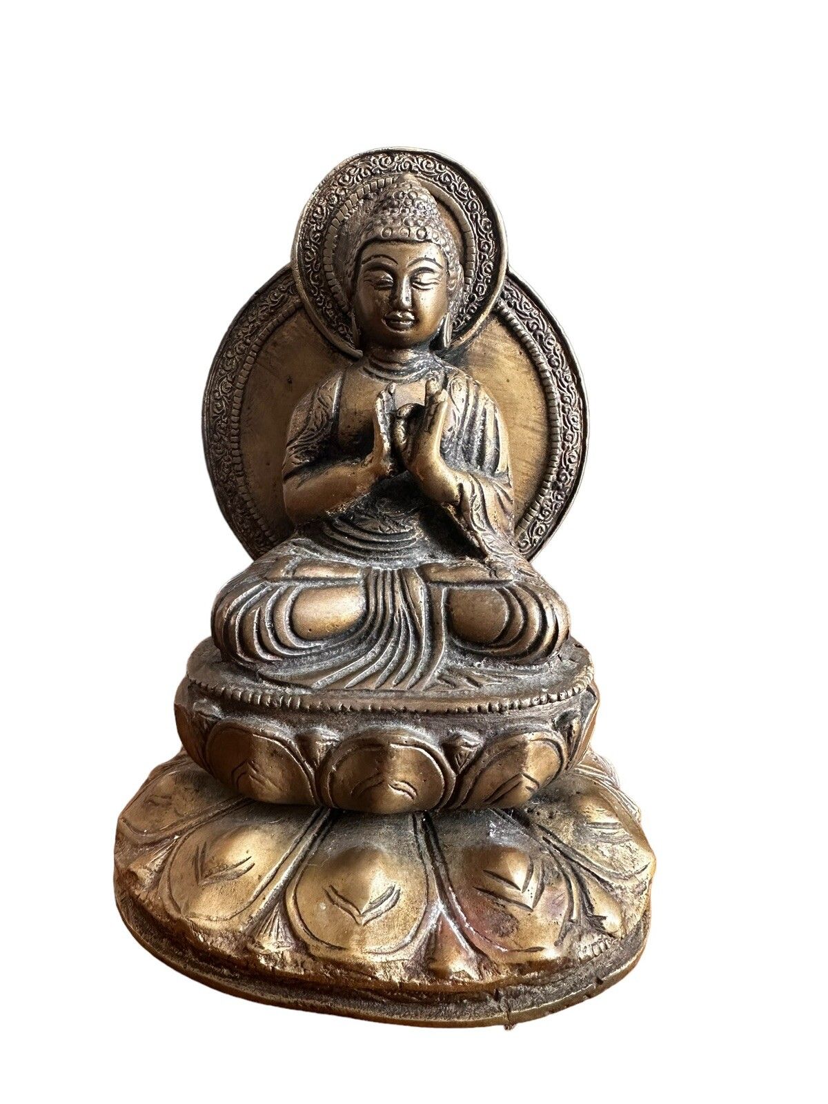 Antique Bronze Golden Buddha Sino Tibetan Teaching Tibet Old Gilded Bronze photo vinterior
