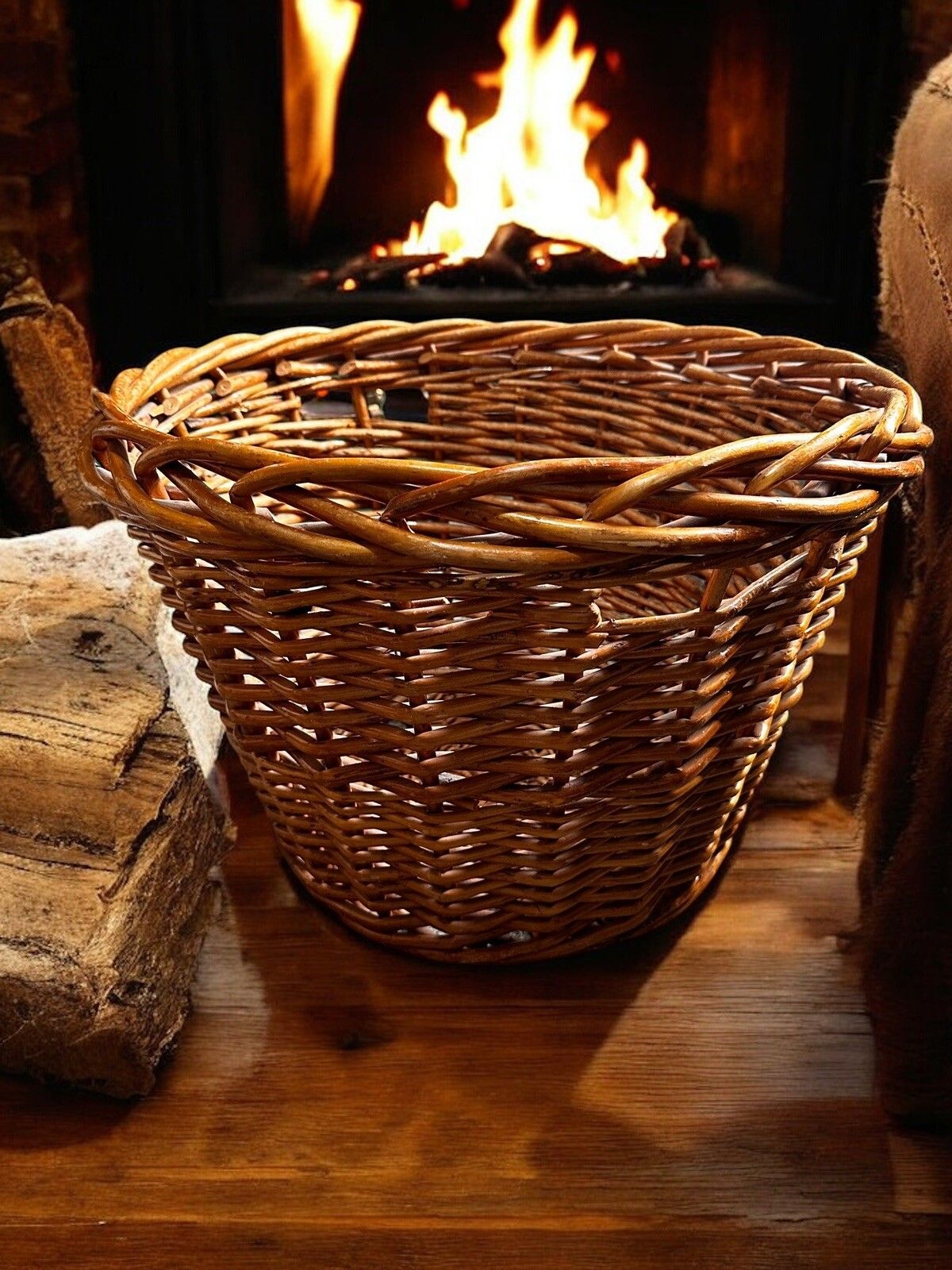 Large Vintage Country House Wicker Log Basket photo furniture