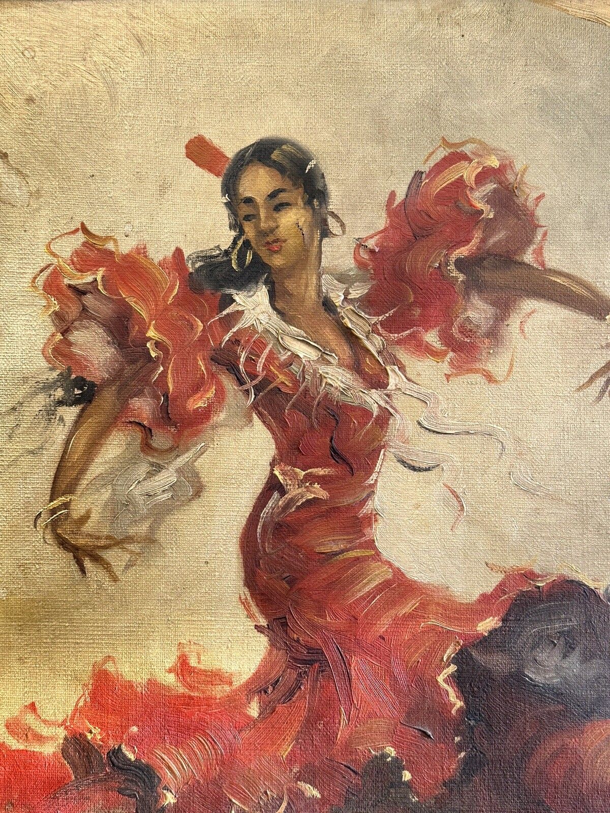Original Antique Oil Painting Flamenco Dancer Signed By Artist 55cm By 47cm photo vinterior