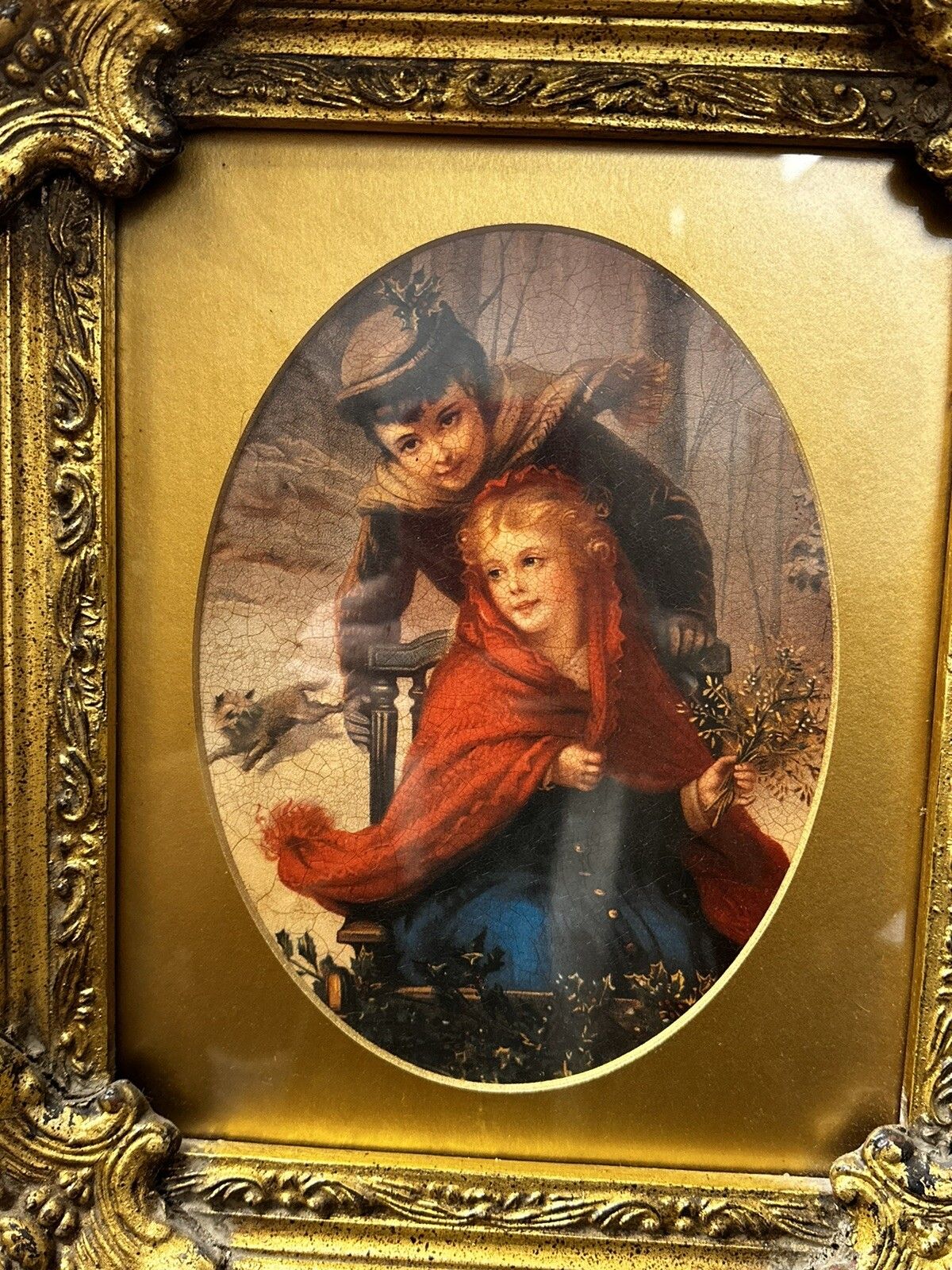 Gorgeous Vintage Lithograph Print In Chunky Gilt Rococo Frame 45cm By 39cm photo 165.0