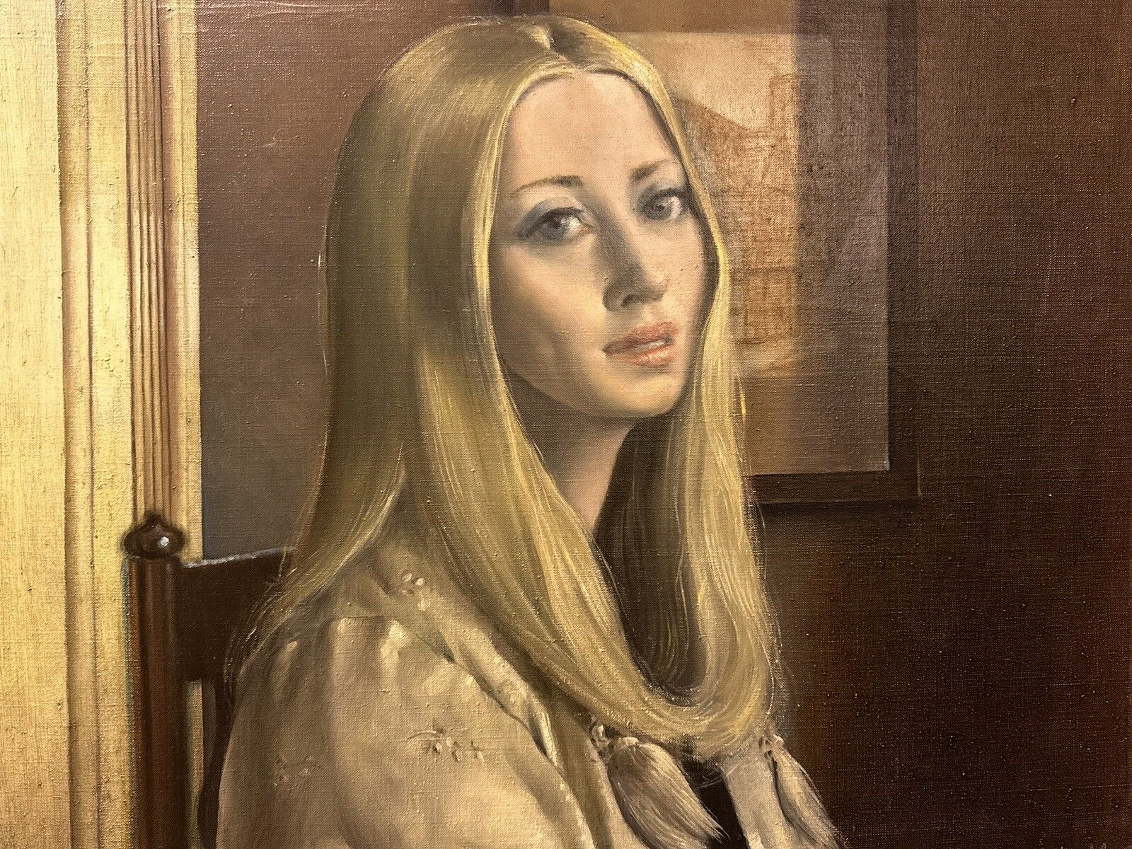 Original Oil Painting On Canvas Of A Beautiful Lady Portrait Signed 82 By 46cm photo 295.0