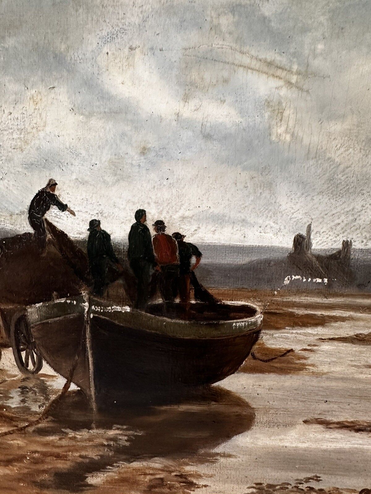 Victorian Oil Painting P G Collins Nautical  Maritime  Fishing Scene 62cm photo buy