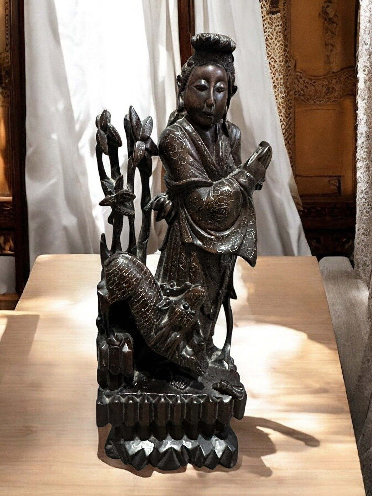 Hand Carved Wood And Polychrome, China, Early 20th Century, Asian Art Figure 17” photo furniture