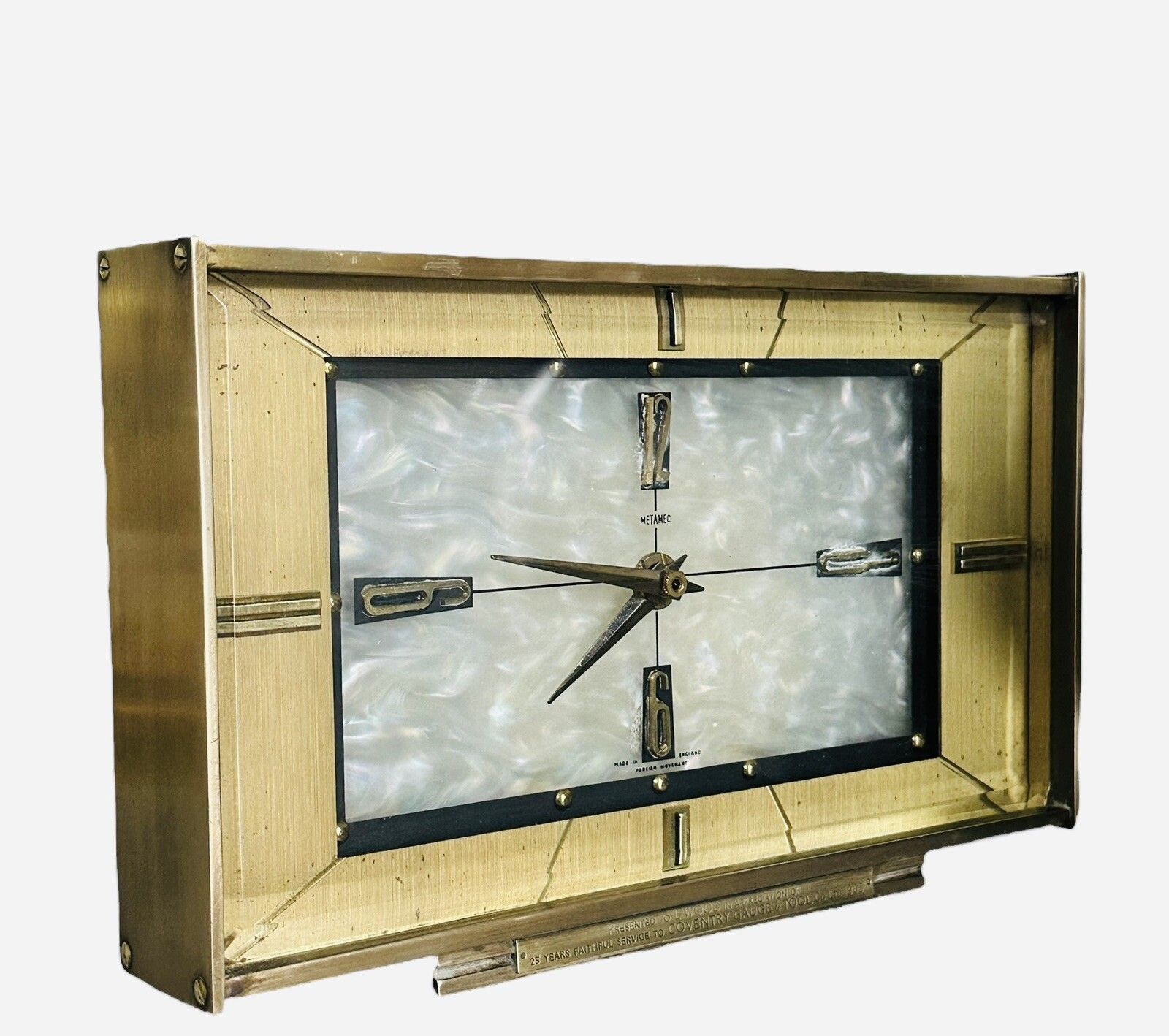 Mid Century C60’s Metamec Brass And Mother Of Pearl Effect Mantle Clock