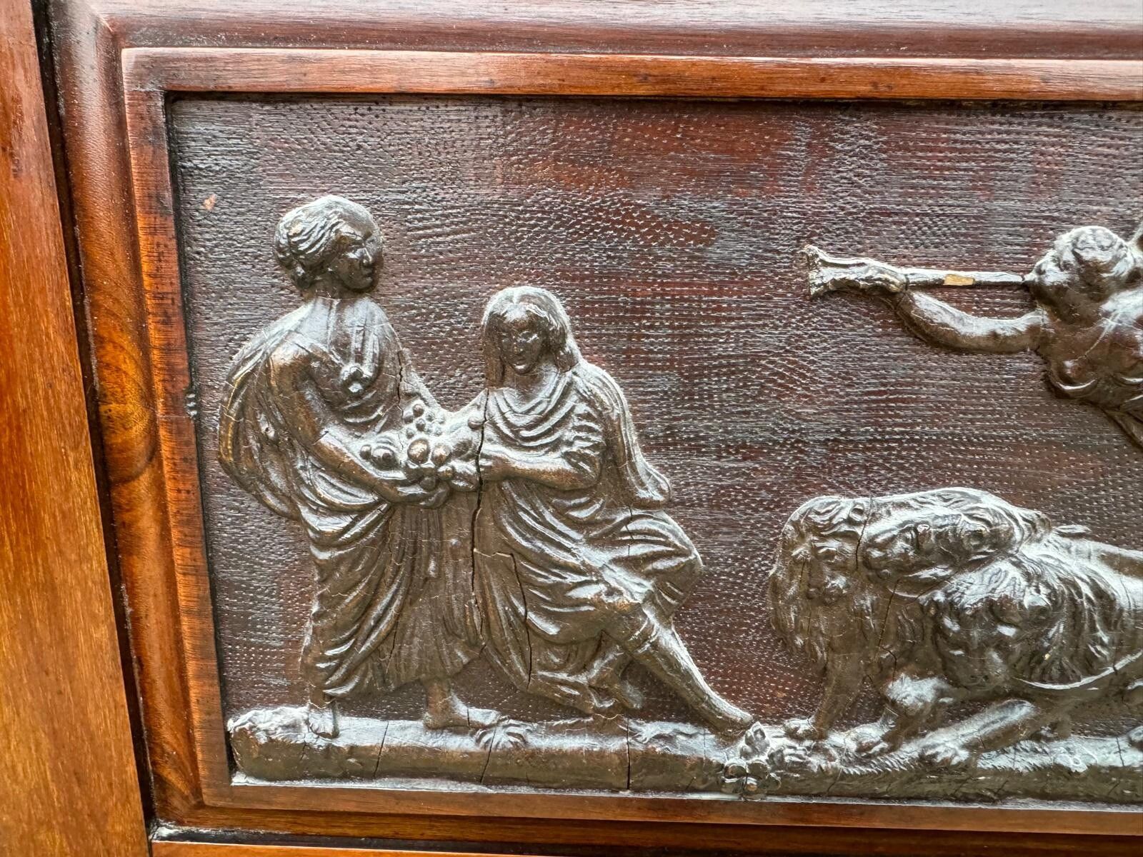 Antique Outstanding Over Mantle Mirror Classical Chariot Frieze Putti photo 395.0