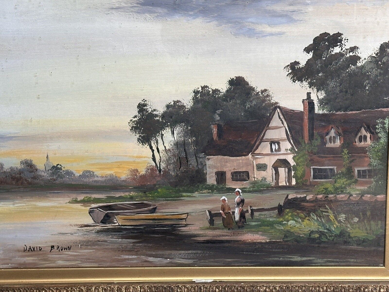 Antique 19th Century English Landscape Scene Oil On Canvas Signed photo Art