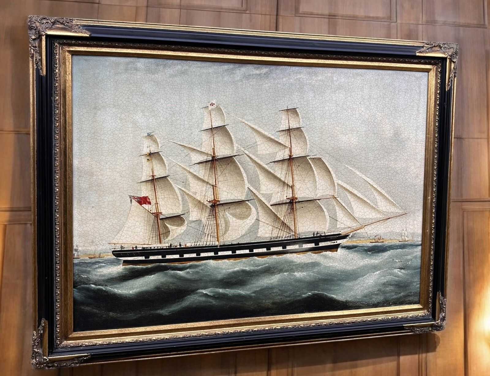 Huge Oleograph Galleon Ship Maritime Nautical Scene 120cm By 95cm