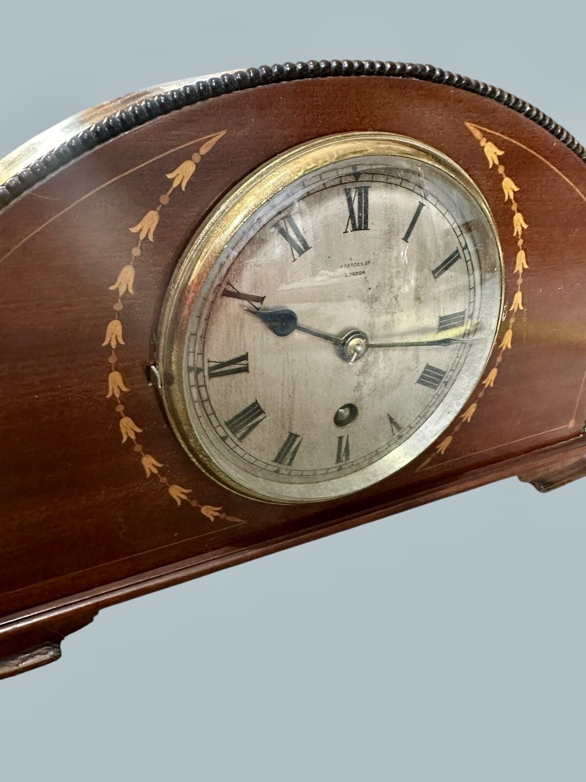 Edwardian Harrods Of London Inlaid Half Moon Mantle Timepiece Clock photo Home Decor