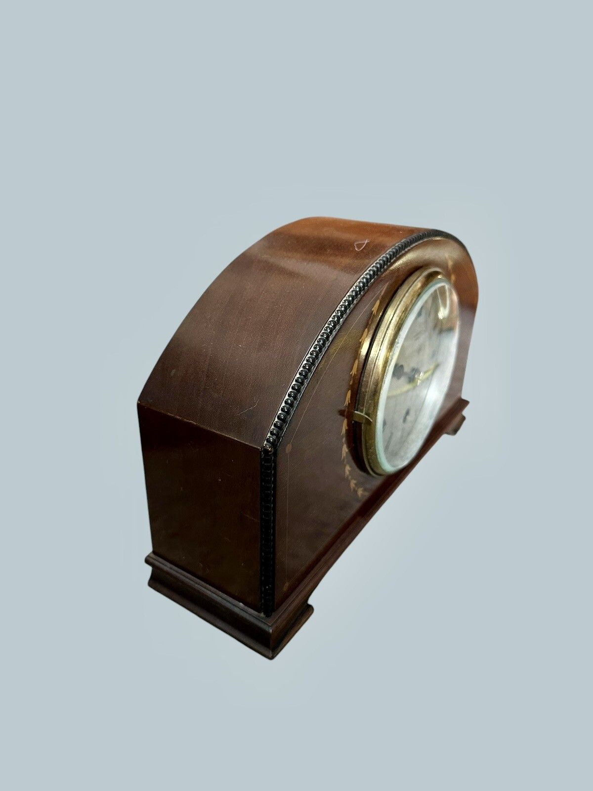 Edwardian Harrods Of London Inlaid Half Moon Mantle Timepiece Clock photo 120.0