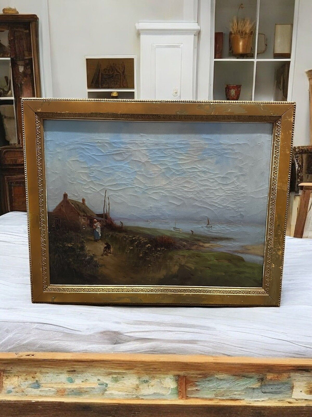 19th Century English Original Oil On Canvas By H B Scott “ Afisherman’s Cut” photo for sale