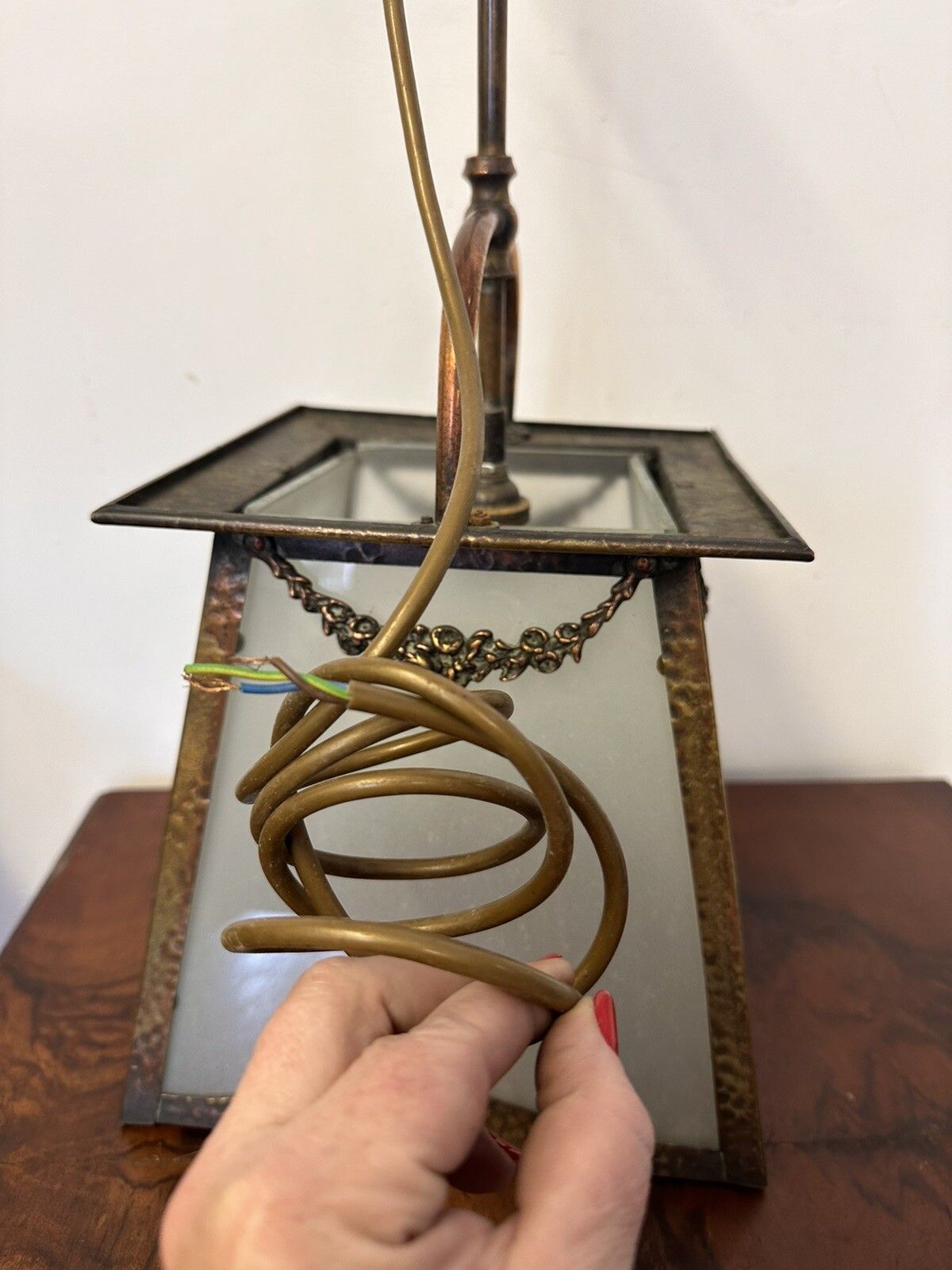 Art Nouveau C1900’s Hand Beaten Copper Large Lantern Four Glass Shades photo 250.0