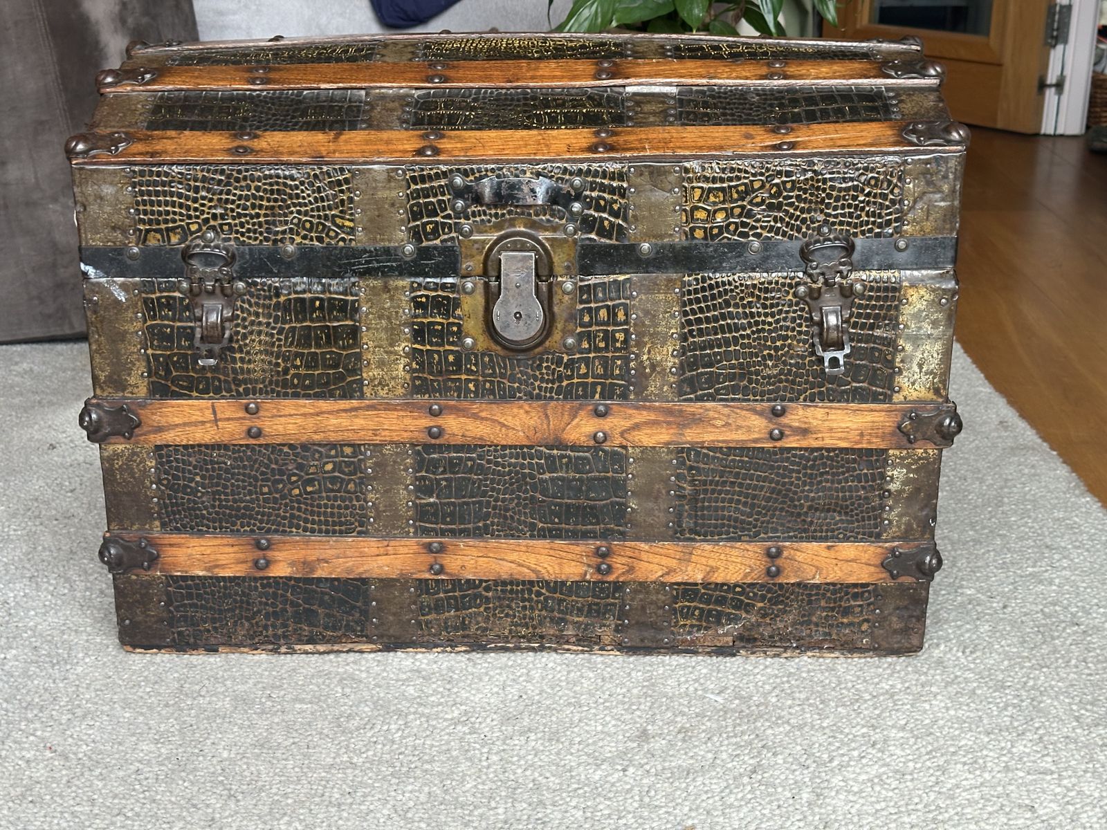 Victorian Steamer Trunk – Dome Top, Faux Crocodile Skin photo furniture