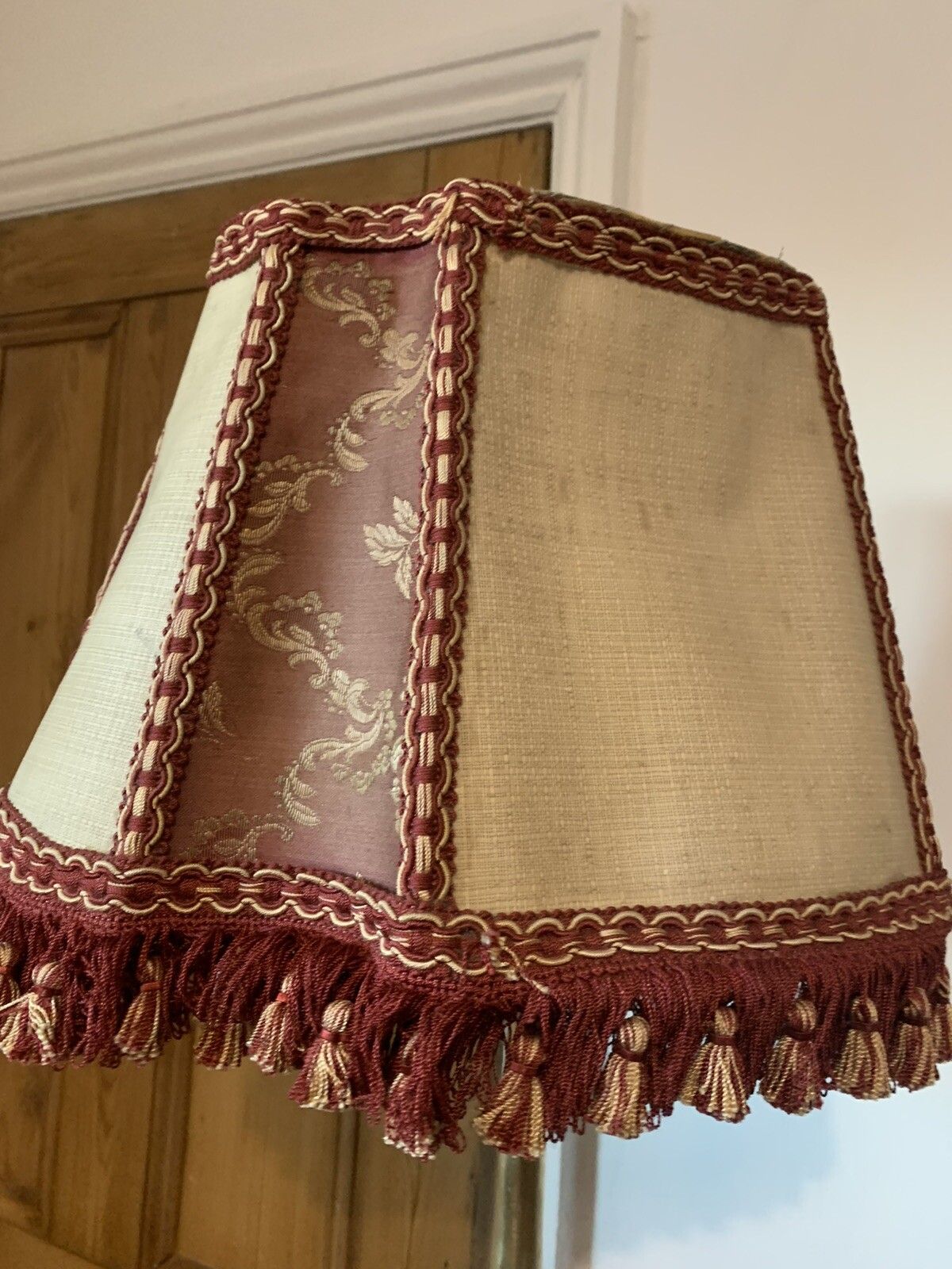 Antique Edwardian Stunning Brass Table Lamp With Original Shade￼ Tassel Shade photo for sale