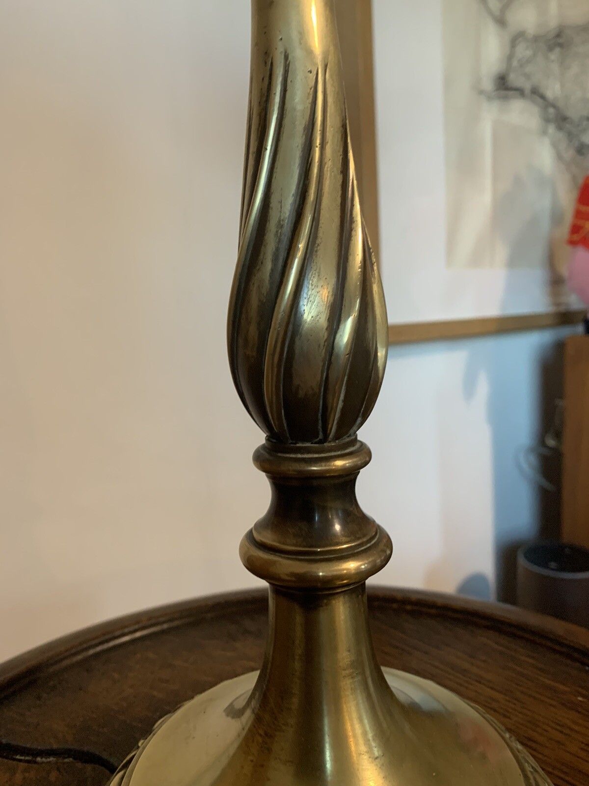 Antique Edwardian Stunning Brass Table Lamp With Original Shade￼ Tassel Shade photo vintage