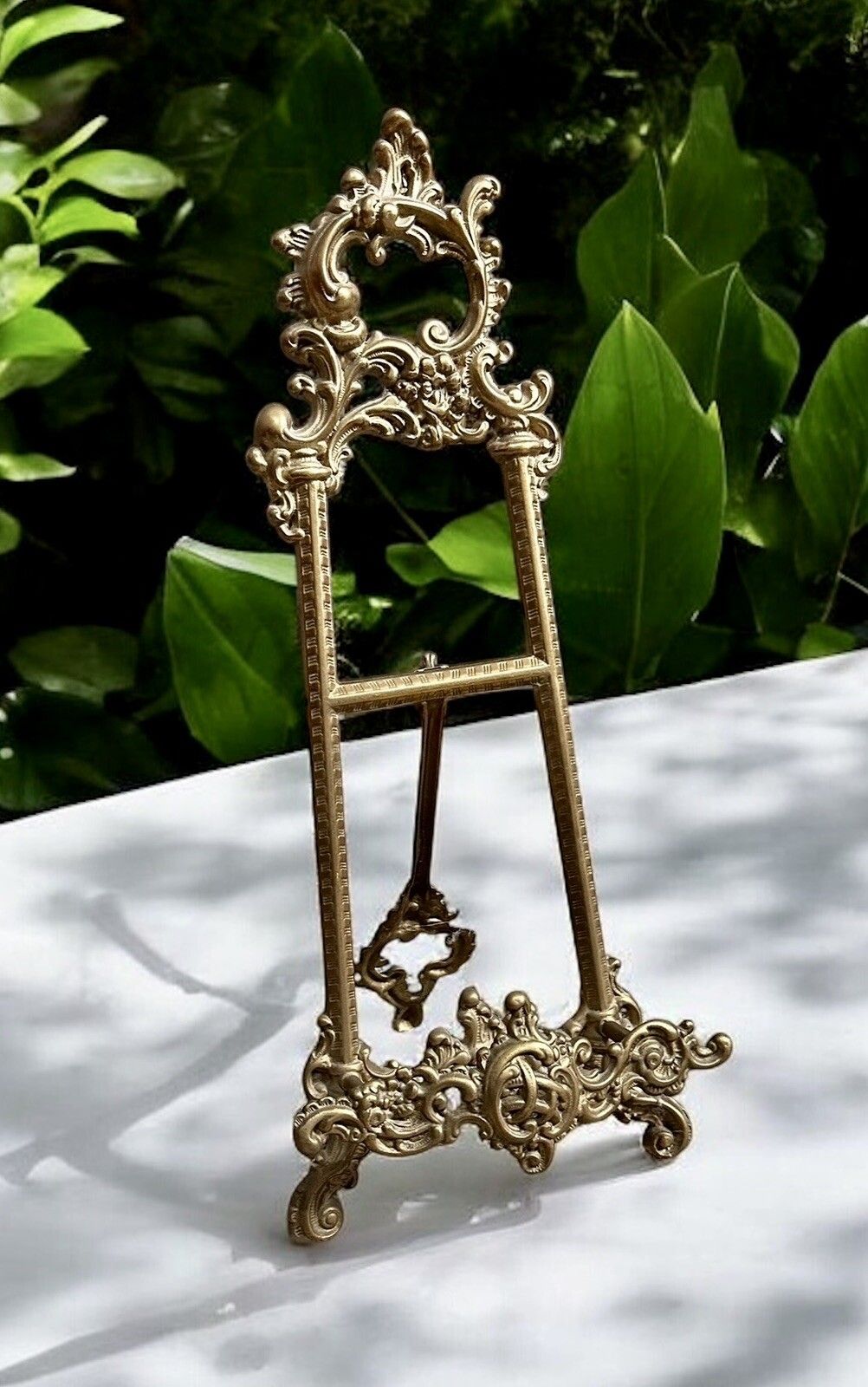 French Rococo Old Large 16" Brass Picture Stand Art Easel Painting  Photo