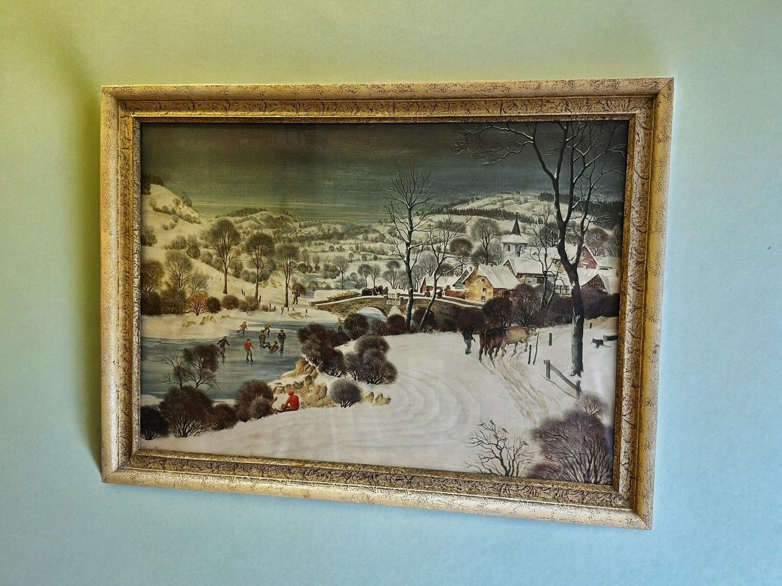 Werner Peiner, Village In The Snow 1933 Framed Glazed Lithograph 69x59cm photo furniture
