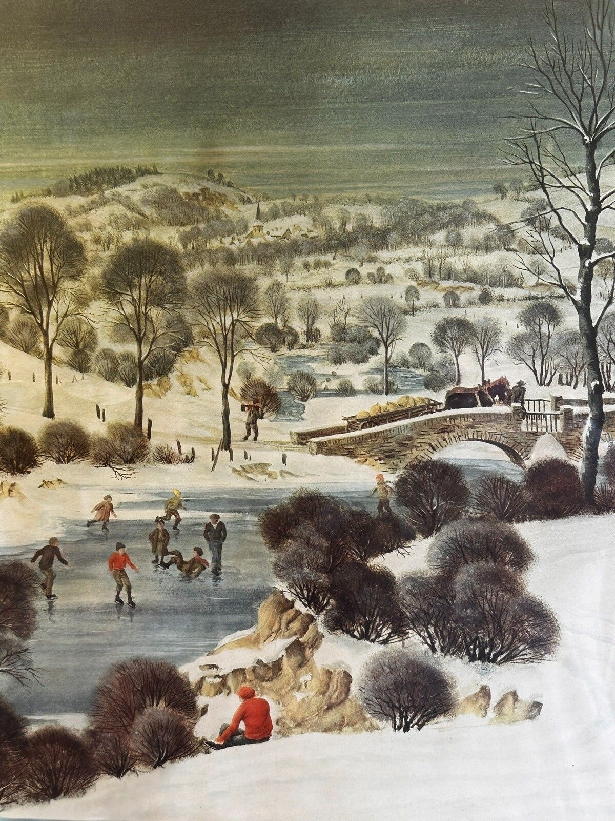 Werner Peiner, Village In The Snow 1933 Framed Glazed Lithograph 69x59cm photo vinterior