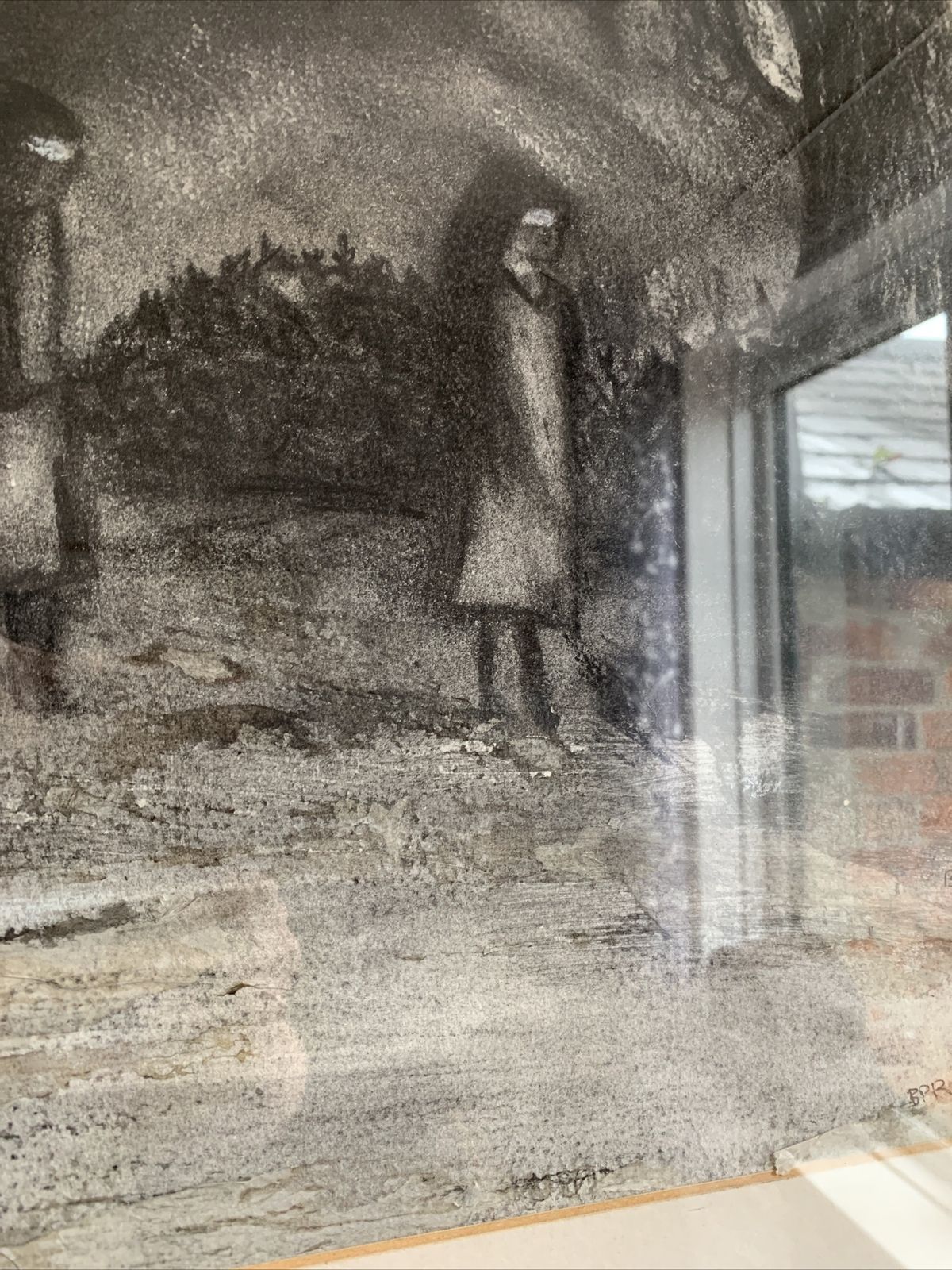 Superb Vintage Mid Century Large Signed Charcoal Picture Nuns photo for sale
