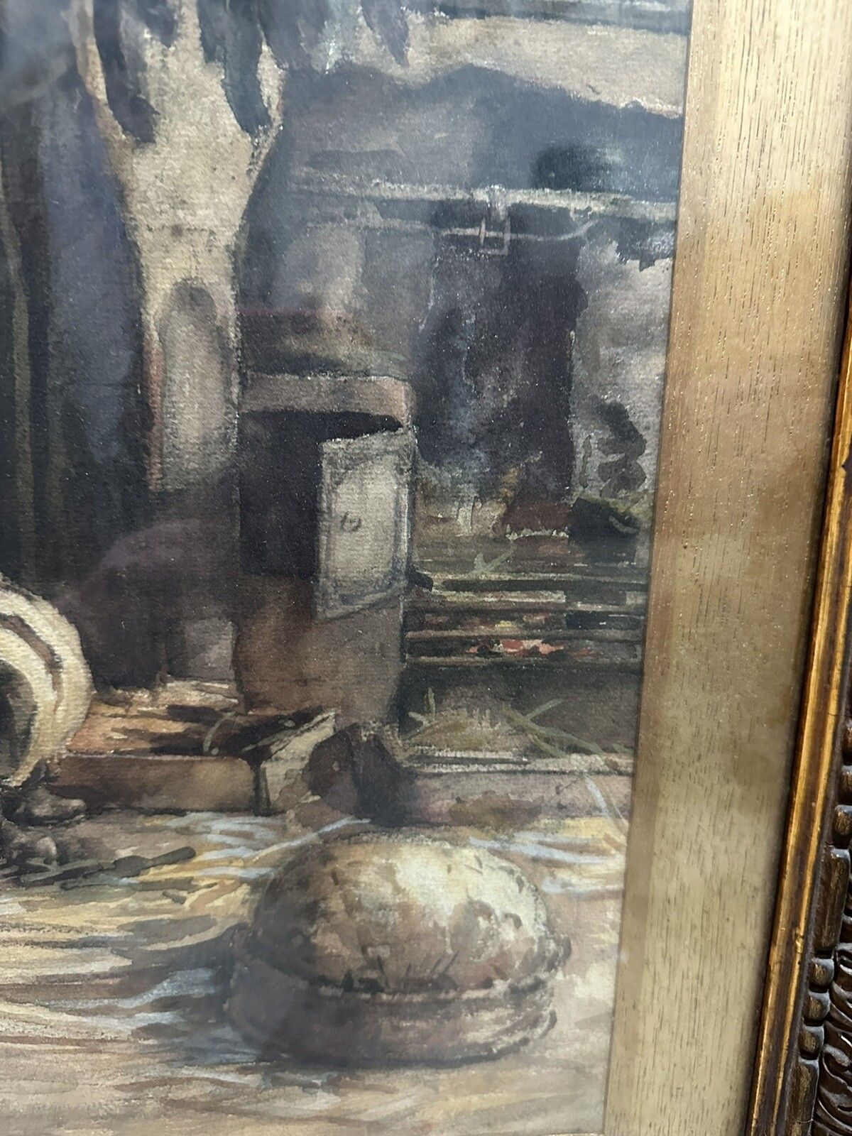 Painting Signed 1911 Basket Making Scene Fabulous Original Framed And Glazed photo vinterior