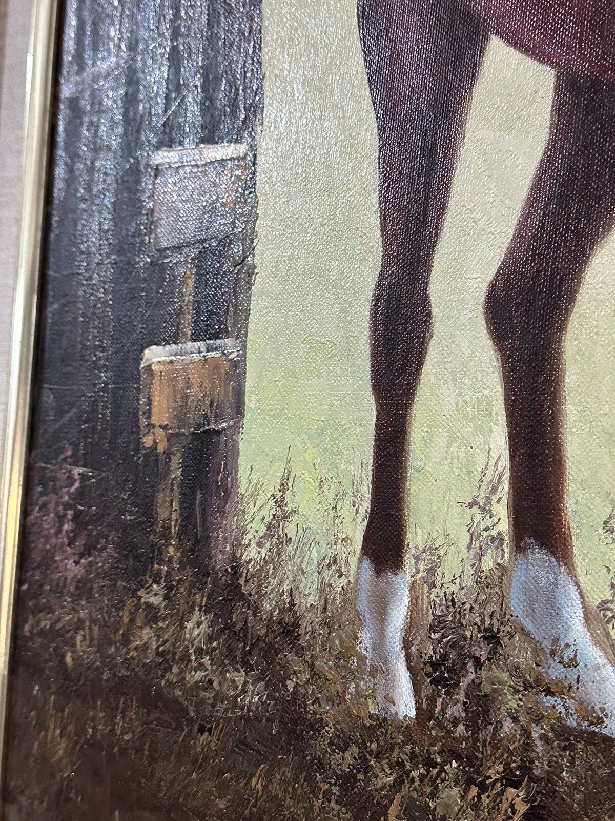 Mid Century Signed Oil On Canvas Horse Equestrian Scene 75cm By 65cm photo 225.0
