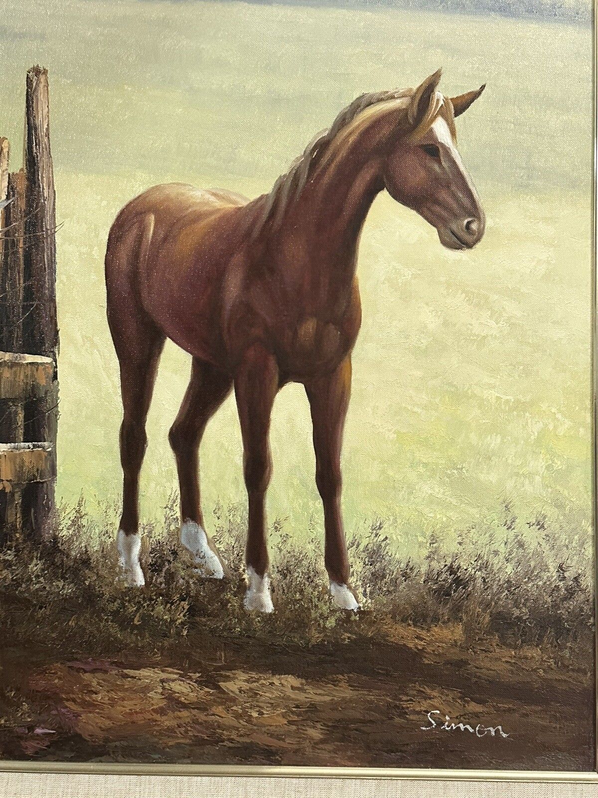 Mid Century Signed Oil On Canvas Horse Equestrian Scene 75cm By 65cm photo vintage
