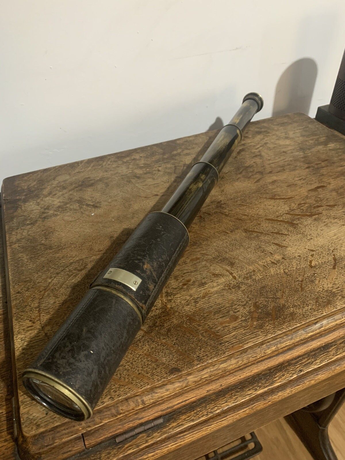 Antique Lennie Edinburgh Brass And Leather  Telescope