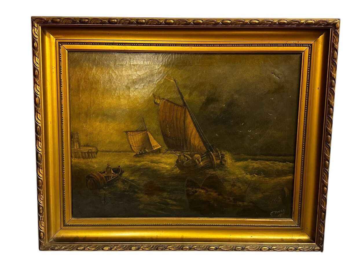C1920’s Listed Artist C Tipper Oil On Canvas Painting Ship Maritime  86 X 69cm photo furniture