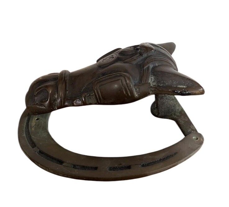 Antique Brass Bronze Large Horse Equeatrian Horse Shoe Door Knocker photo for sale