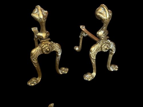 19th Century Brass Fireside Companion Set Androids Country House Interior photo vintage