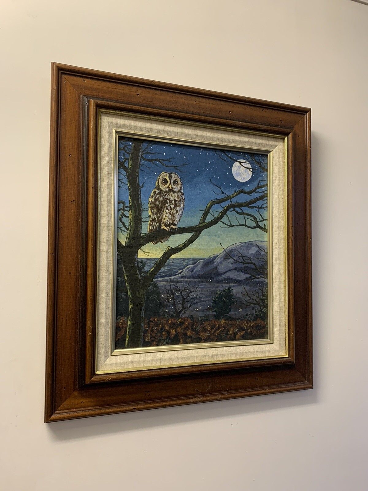Painting On Canvas “ Moonlight Over Potlock” By Richard G Hill Owl Scene photo Art