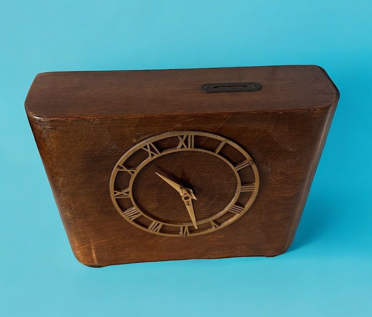 Rare Antique Wooden Mantel 'Savings' Clock Mechanical Fully Working photo for sale