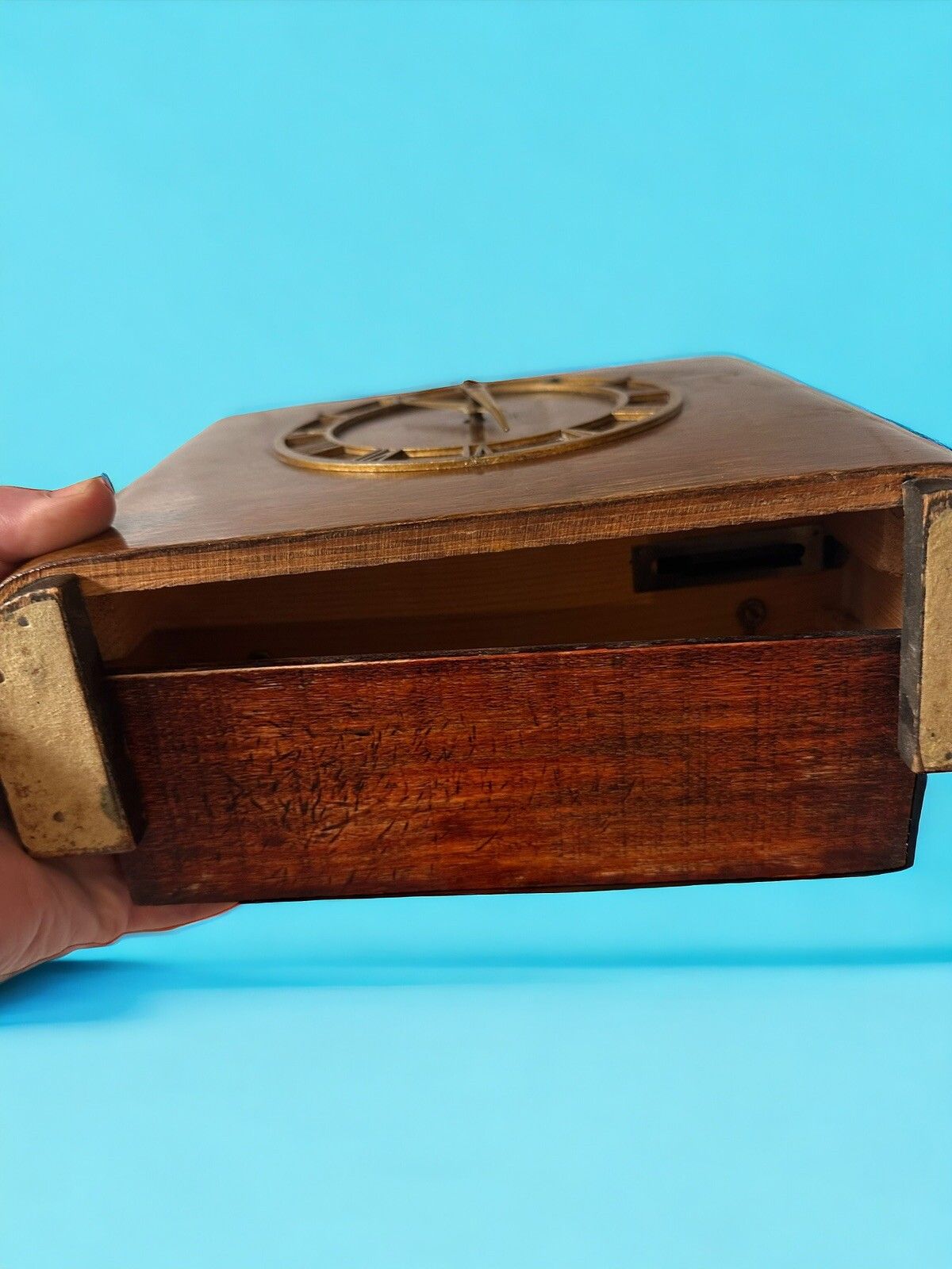 Rare Antique Wooden Mantel 'Savings' Clock Mechanical Fully Working photo vinterior