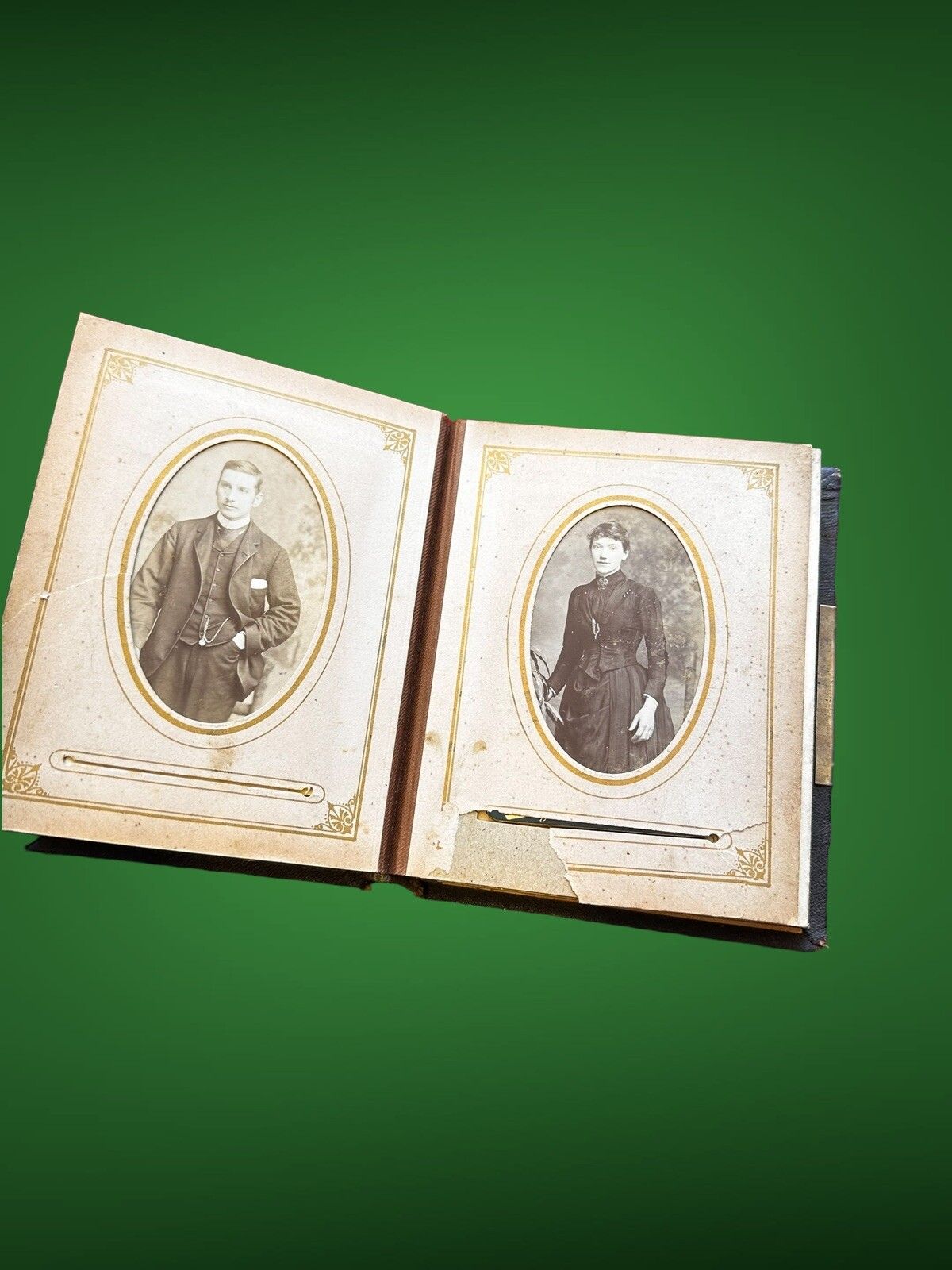 Art Antique Victorian Leather Photo Album With Original Photos photo