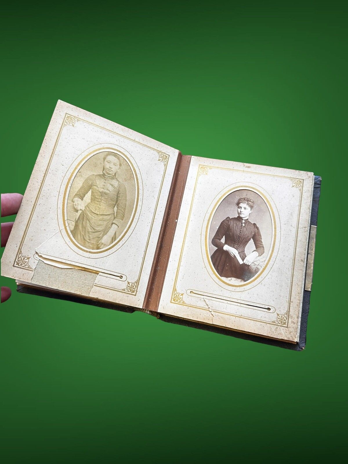 photo buy Antique Victorian Leather Photo Album With Original Photos