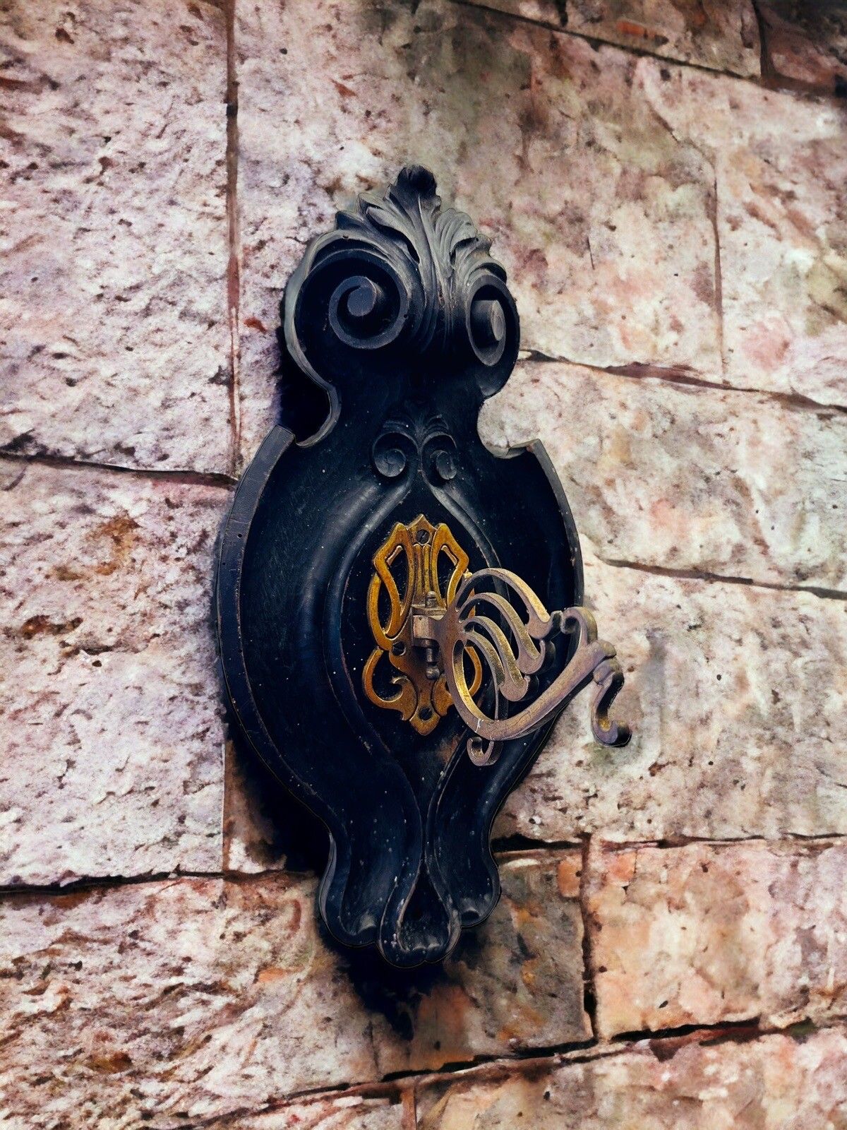 Victorian Antique Wall Hanging Carved Wooden Shield Shape Lantern Holder