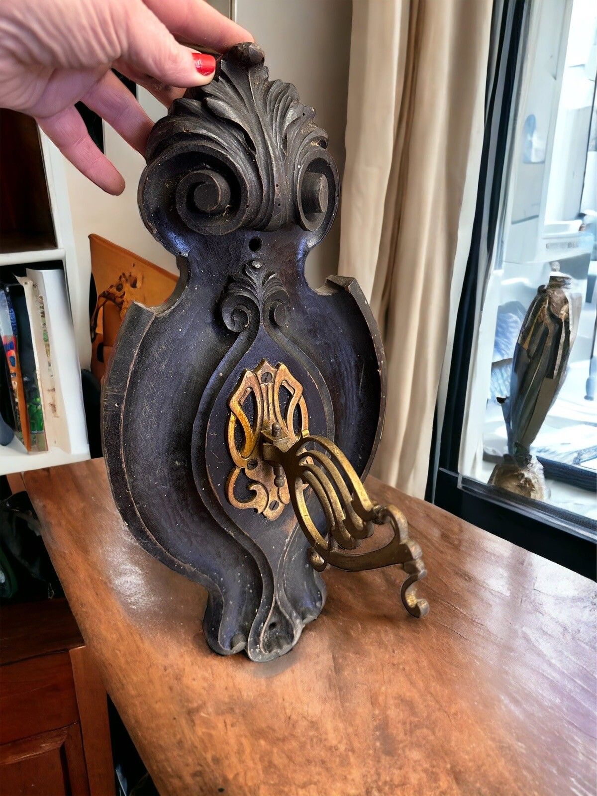 Victorian Antique Wall Hanging Carved Wooden Shield Shape Lantern Holder photo furniture