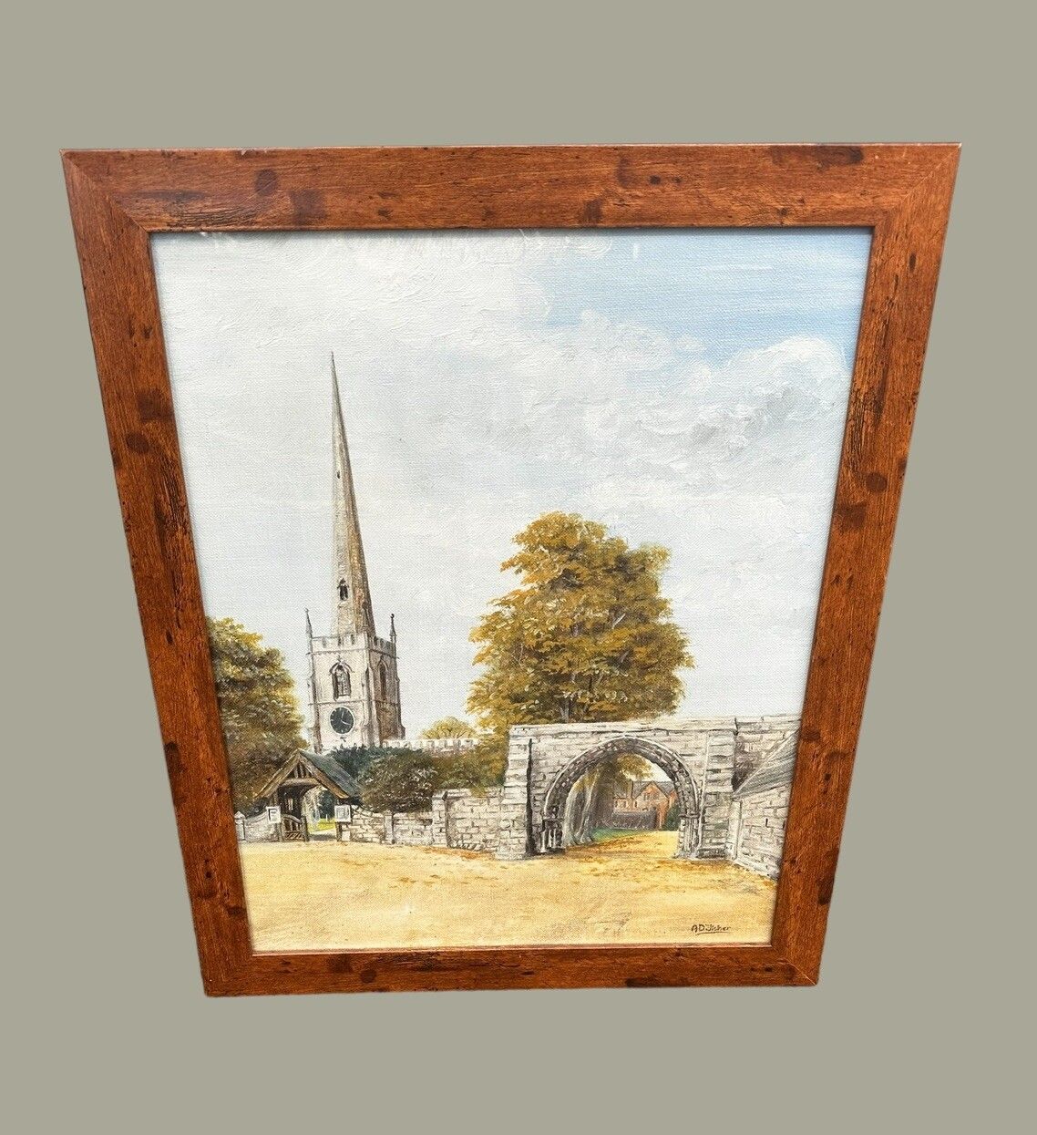 Original Signed Painting  Church Of St Mary De Castro, Leicester 58cm By 48cm photo furniture
