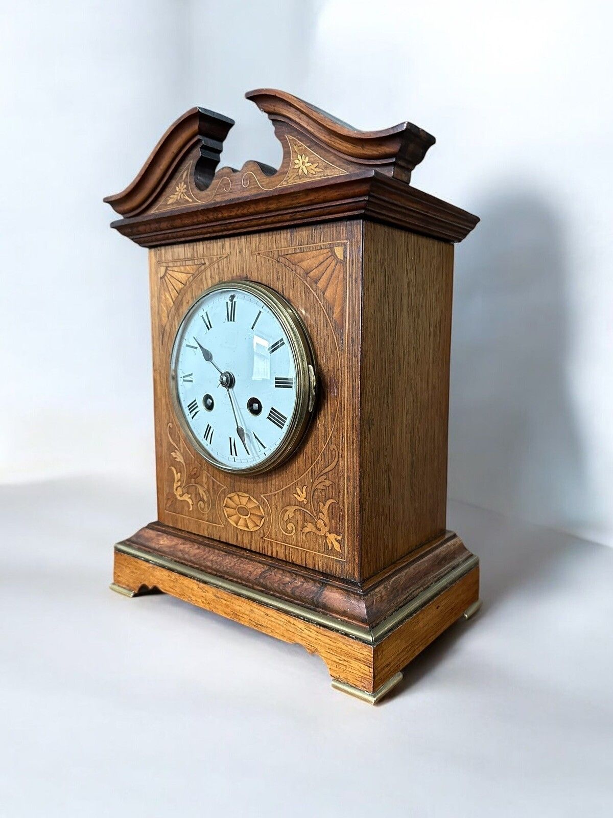 Outstanding Edwardian Inlaid Marquetry French Mantel Clock, Samuel Marti, Paris photo buy