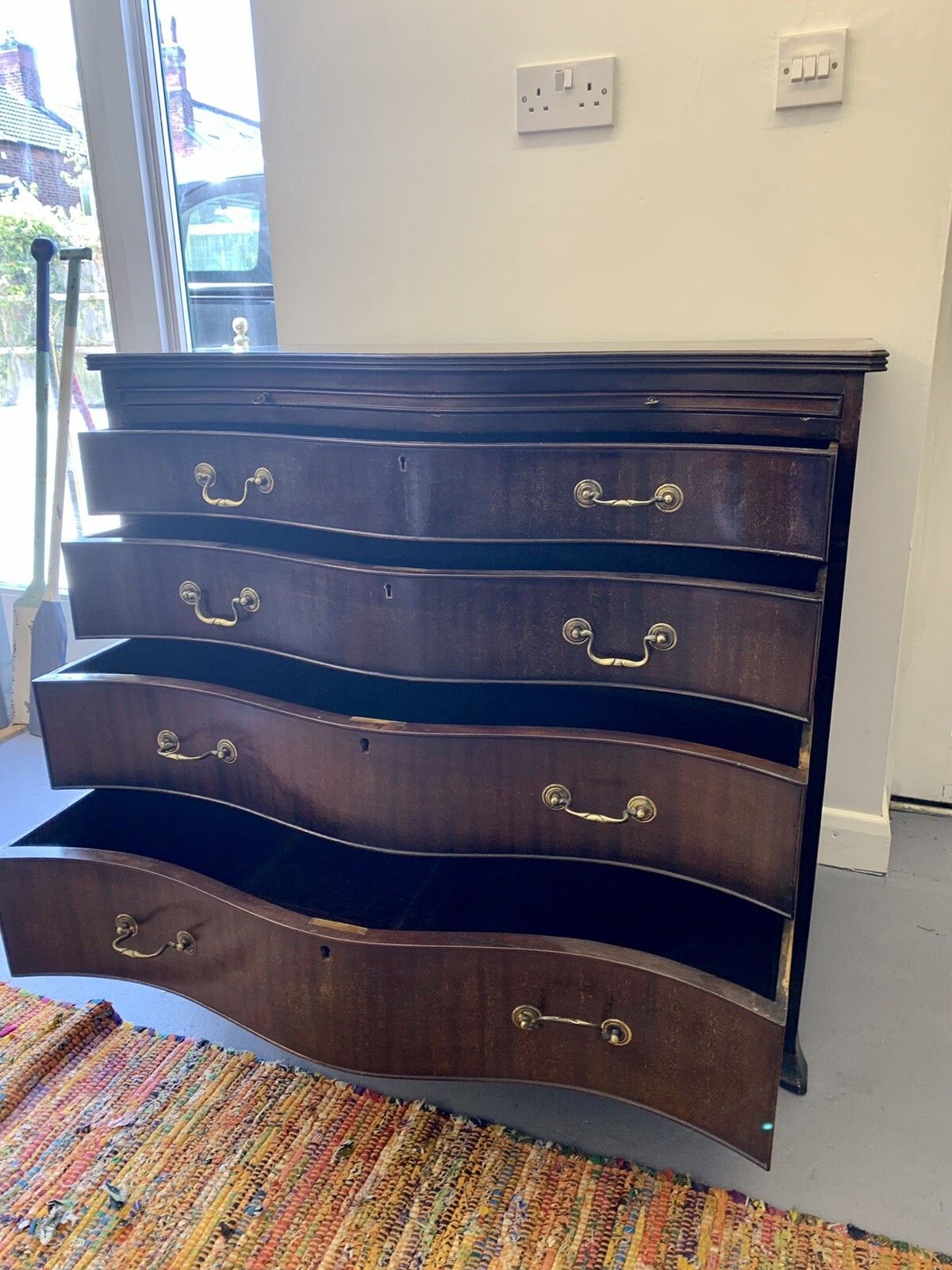 Vintage Georgian Style English Mahogany Serpentine Desk Chest Of Drawers photo buy
