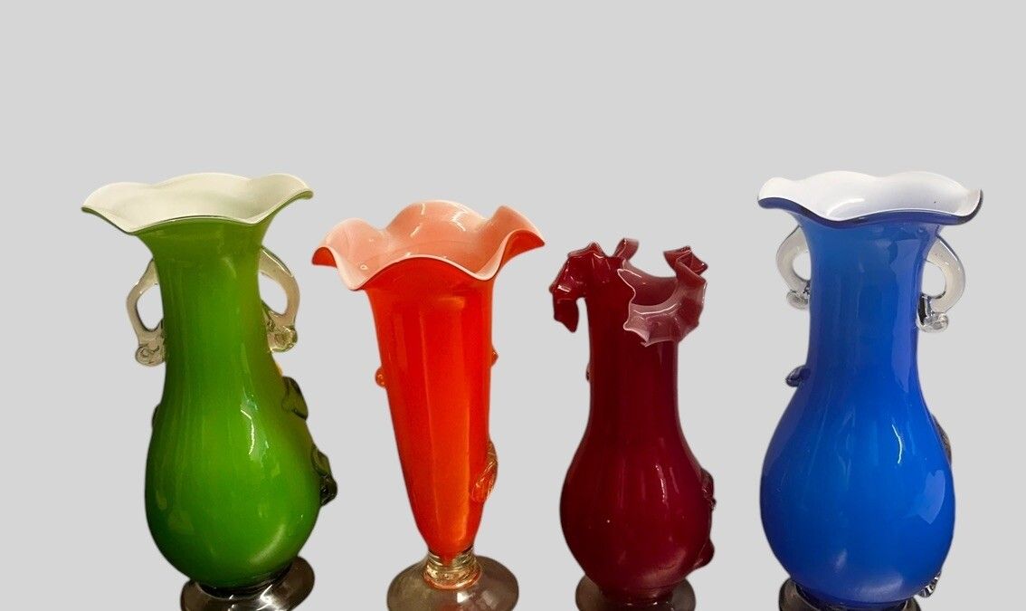 Mid Century Italian Coloured Glass Vase Collection  Pontil Mark  Interior Design photo Home Decor