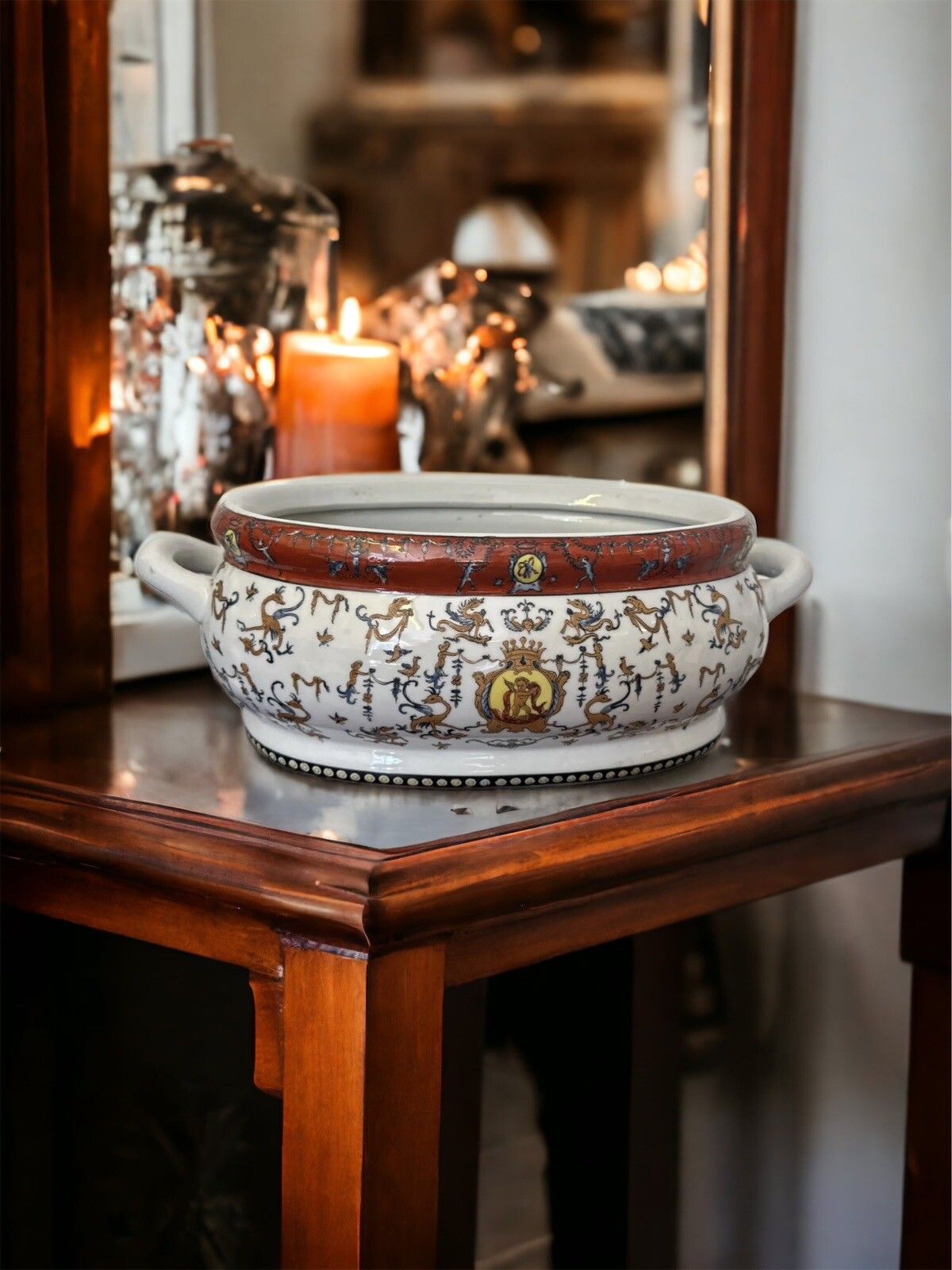 Chinese Toussi Court Badge Porcelain Plate Painted Art Pottery Large Centrepiece