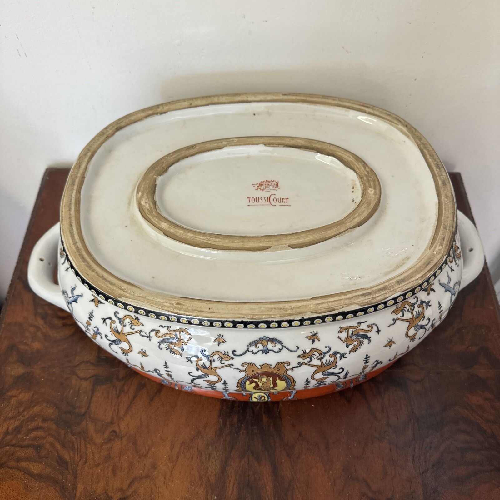 Chinese Toussi Court Badge Porcelain Plate Painted Art Pottery Large Centrepiece photo for sale