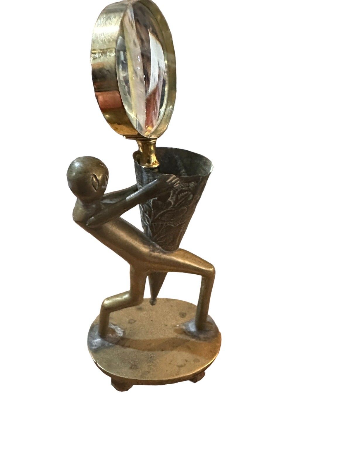 Vintage Bronze ? Brass Candle Holder Pen Pot Style Of Karl Hagenauer photo vinterior