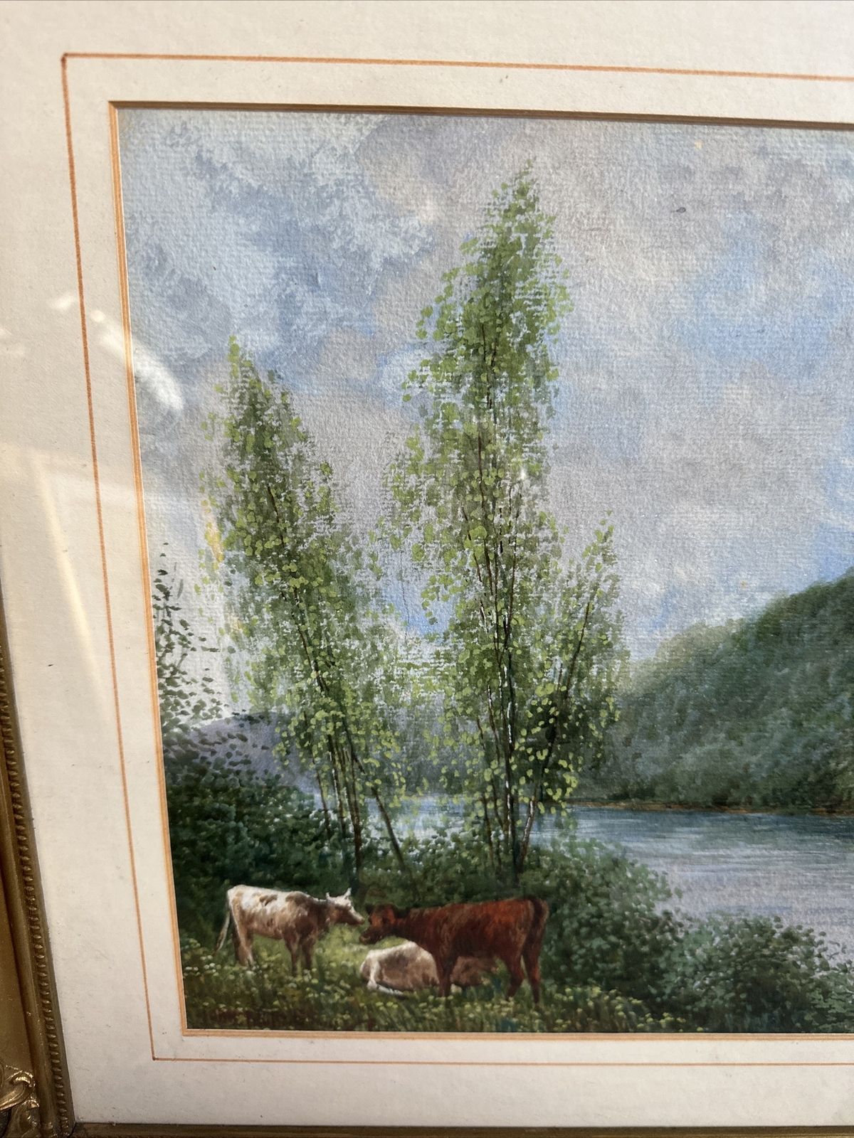Antique Framed, Painting, Seascape Landscape, Cattle Scene photo 70.0