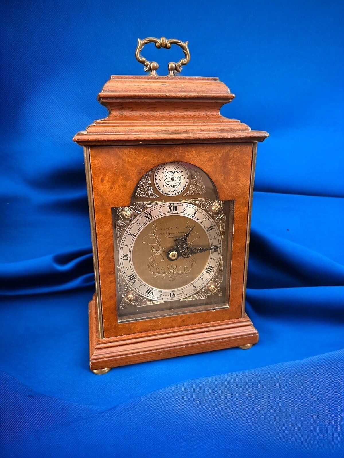 Miniature Bracket Clock By Elliott Of London Burr Walnut. Retailed By Garrard