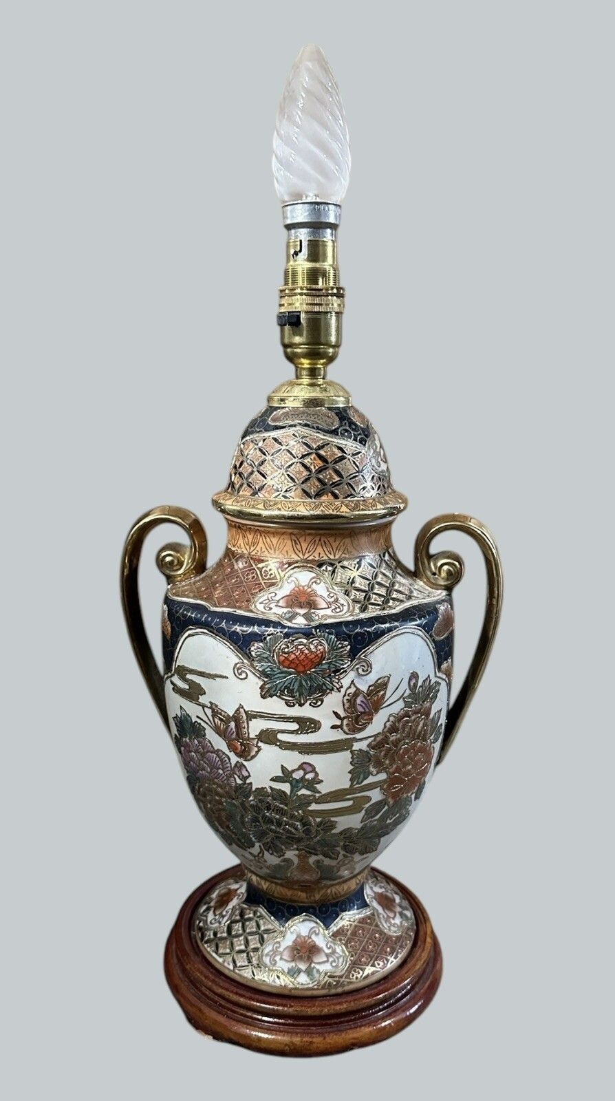 Gorgeous Oriental Ceramic Ginger Jar Urn Table Lamp Hand Painted 38cm