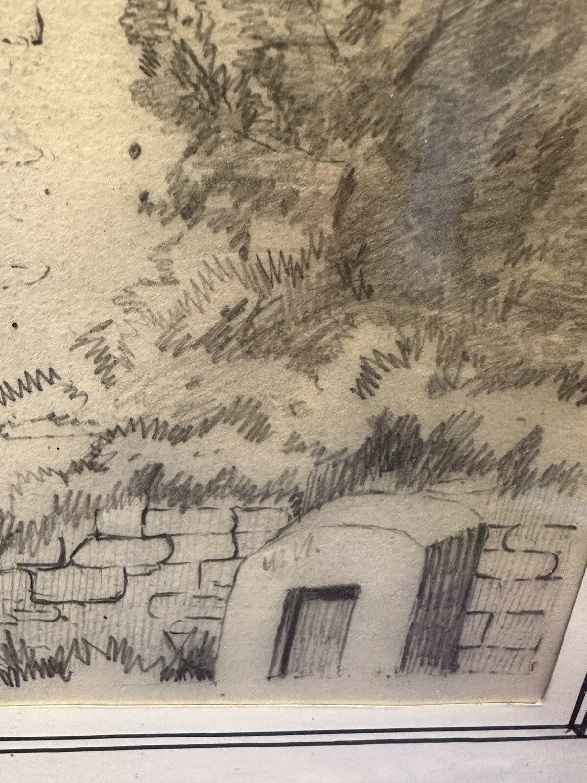 Antique 19th C Sketch Drawing Norman Ruins Sicily  Framed And Glazed photo Art